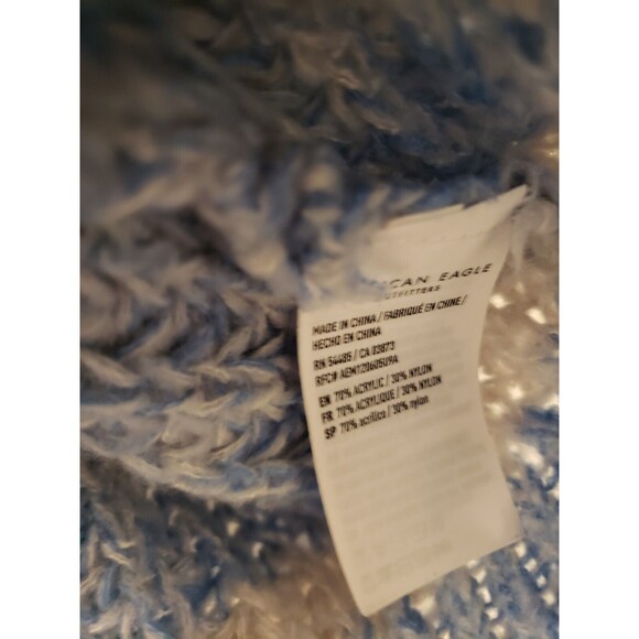 American Eagle Women's Fuzzy Blue Striped Sweater Oversized Knit Small - Picture 6 of 9